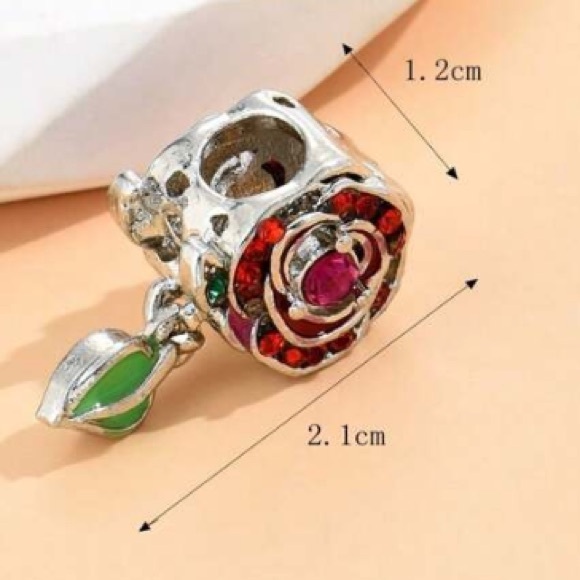 Charm-Bracelet-colorful rhinestones, Rose Shaped Charm/Pendant for Bracelet nwt - Picture 3 of 11